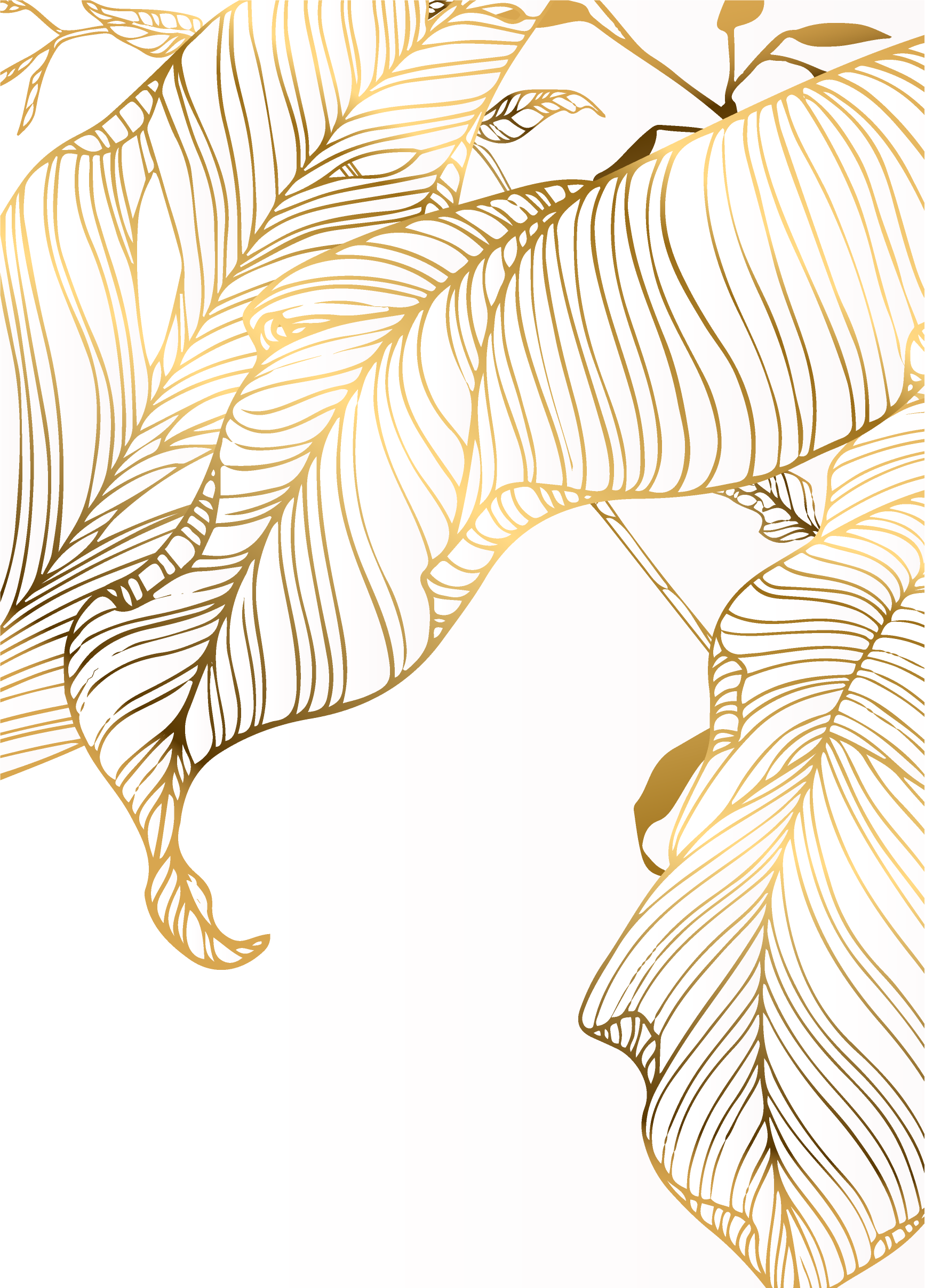 Tropical palm leaves gold lines art