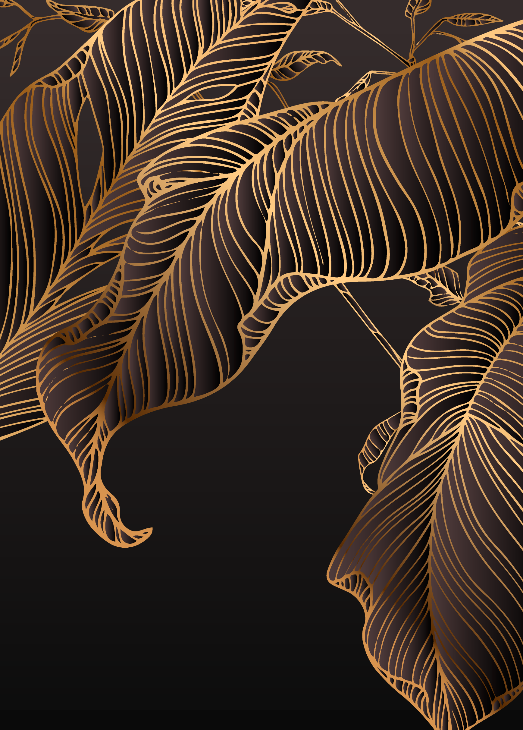 Tropical palm leaves gold lines art